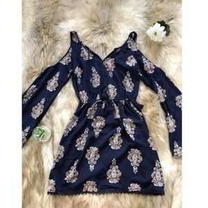 navy cold shoulder dress